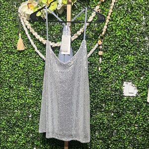 Grace Karin Elegant Silver Sequin Camisole Silver Women's Top size 2XL Plus Size